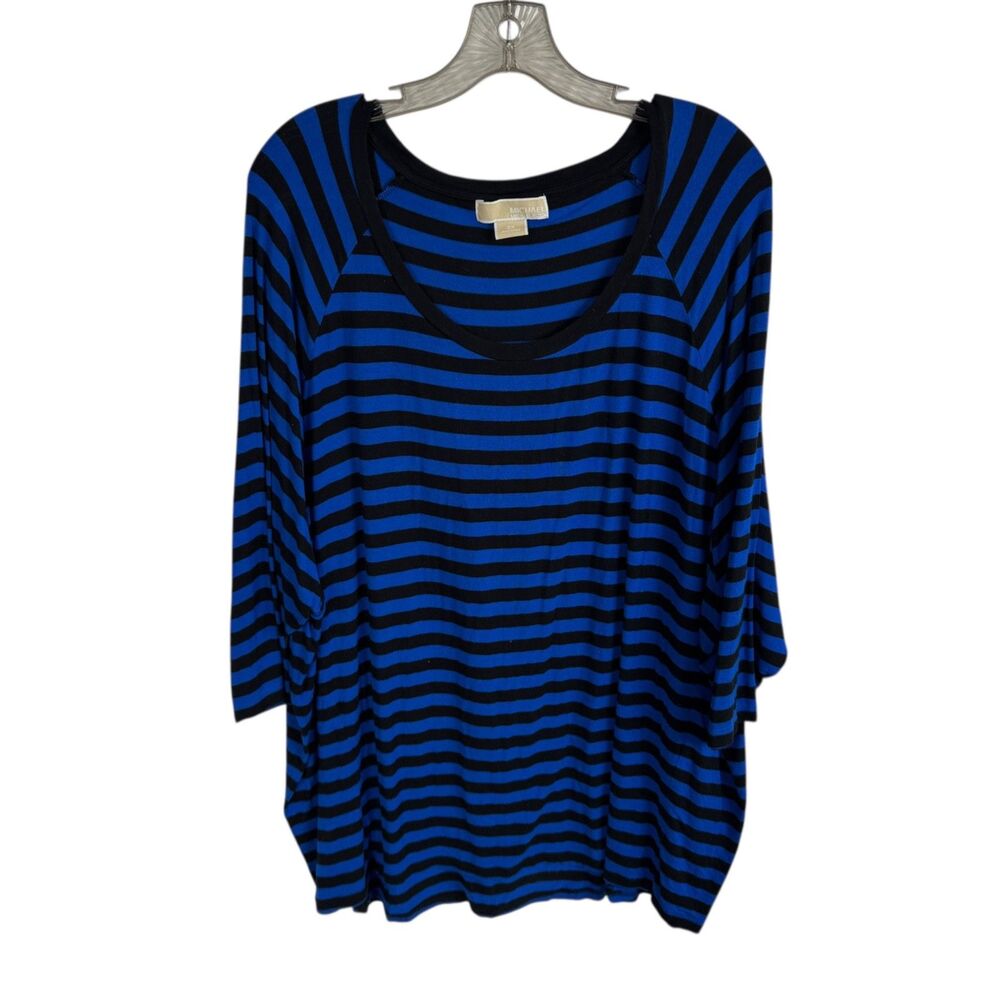 MK Michael KORS Women's Top Size 2X Blue/Black Striped 3/4 Sleeves